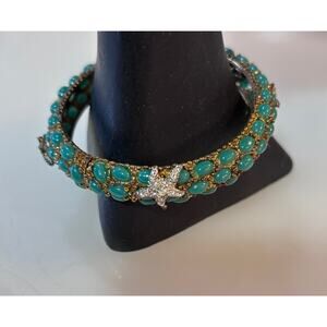 Vintage Green & Gold with Clear Rhinestone Starfish Clamper Bracelet